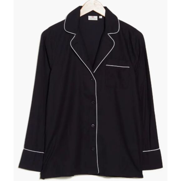 Ag Adriano Goldschmied Tops - NWT AG Adriano Goldschmied Iris Black Long Sleeve Button Front Shirt White Trim